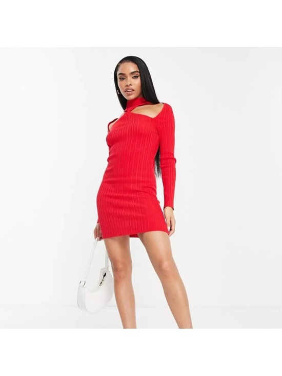 ASOS Dresses & Skirts - ASOS Red Ribbed Cutout Mini Dress